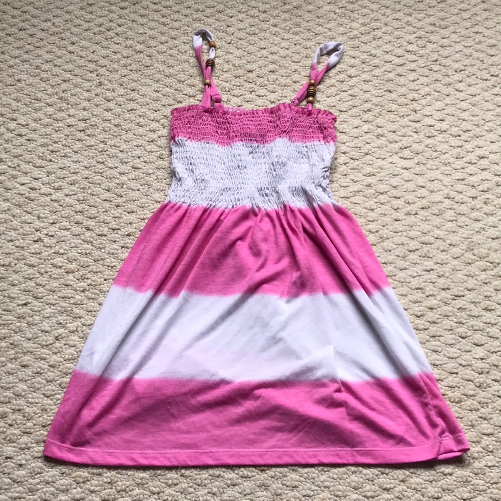 🔥Pink/white flowy tank w/ bead straps